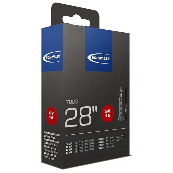 CHAMBRE A AIR - Schwalbe Tube 700X18-28C Standard PRESTA-SV15 - Dimension : 700X18-28C/ Type : Standard/ ETRTO : 18-622 à 28-622/ Anti-crevaison : Non/ Clous : Non/ Ebike : Non/ Valve : PRESTA 40mm - OURS VÉLOS