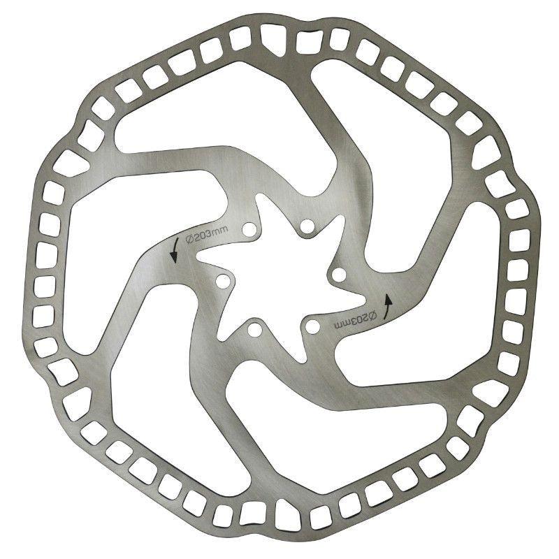 DISQUE DE FREIN VTT 6 TROUS NEWTON BRAKCO COMPATIBLE SHIMANO ET AUTRES 203mm ARGENT + 6 VIS - OURS VÉLOS