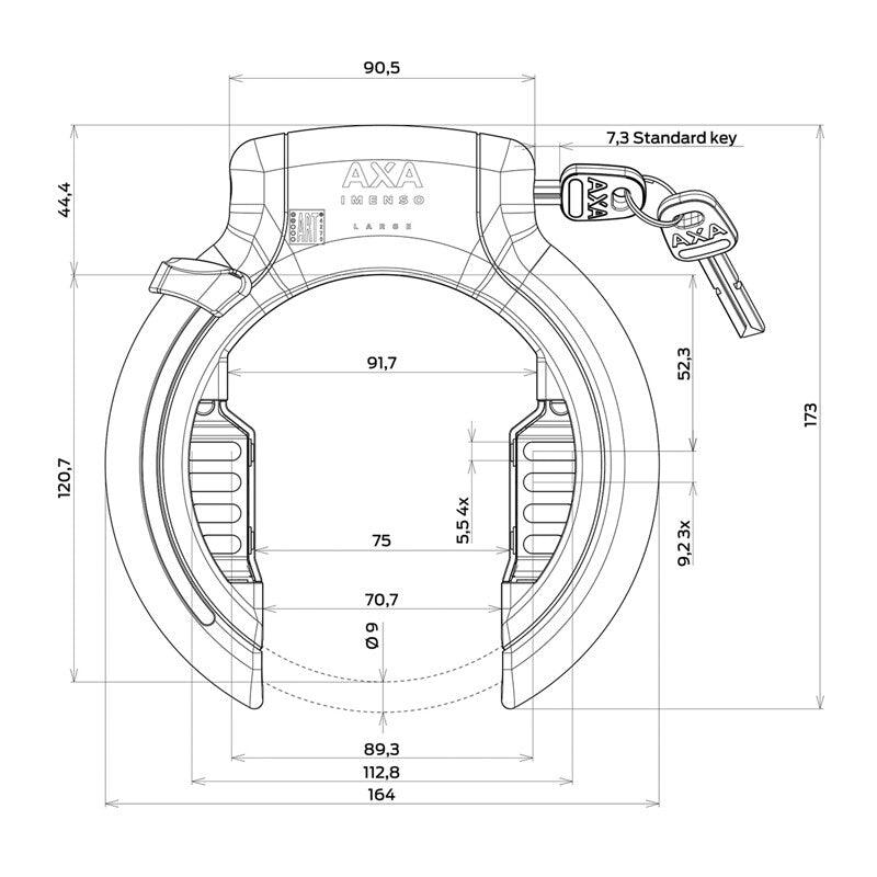 ANTIVOL VELO FER A CHEVAL AXA IMENSO GRANDE OUVERTURE 75mm NOIR (SANS FIXATION) - COMPATIBLE PLUG ULC- SECURITE NIVEAU 12/15 (CLE RETRACTABLE) - OURS VÉLOS