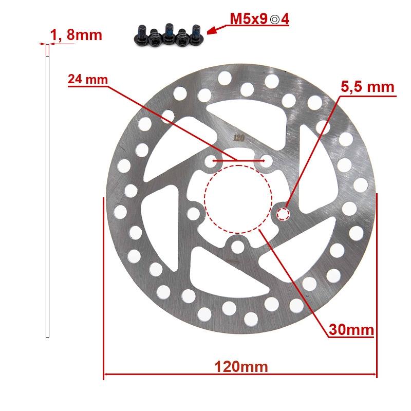 Disque de frein 120 mm 5 trous Argent pour XIAOMI M365, Essential, 1S, PRO/2