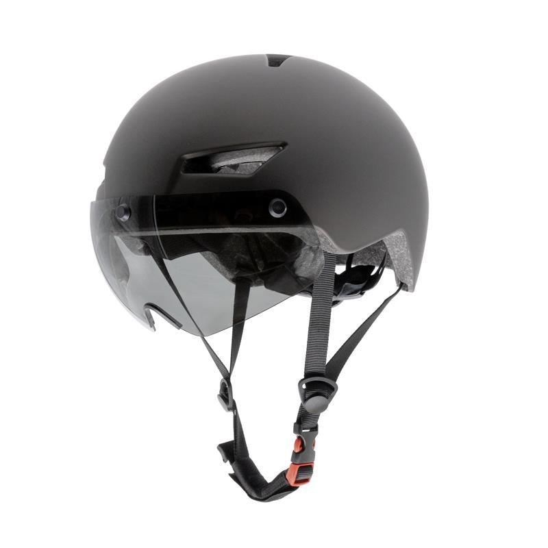 Casque avec clignotants, feu arriere et visiere, gris, taille L - OURS VÉLOS