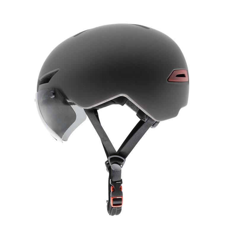 Casque avec clignotants, feu arriere et visiere, gris, taille L - OURS VÉLOS