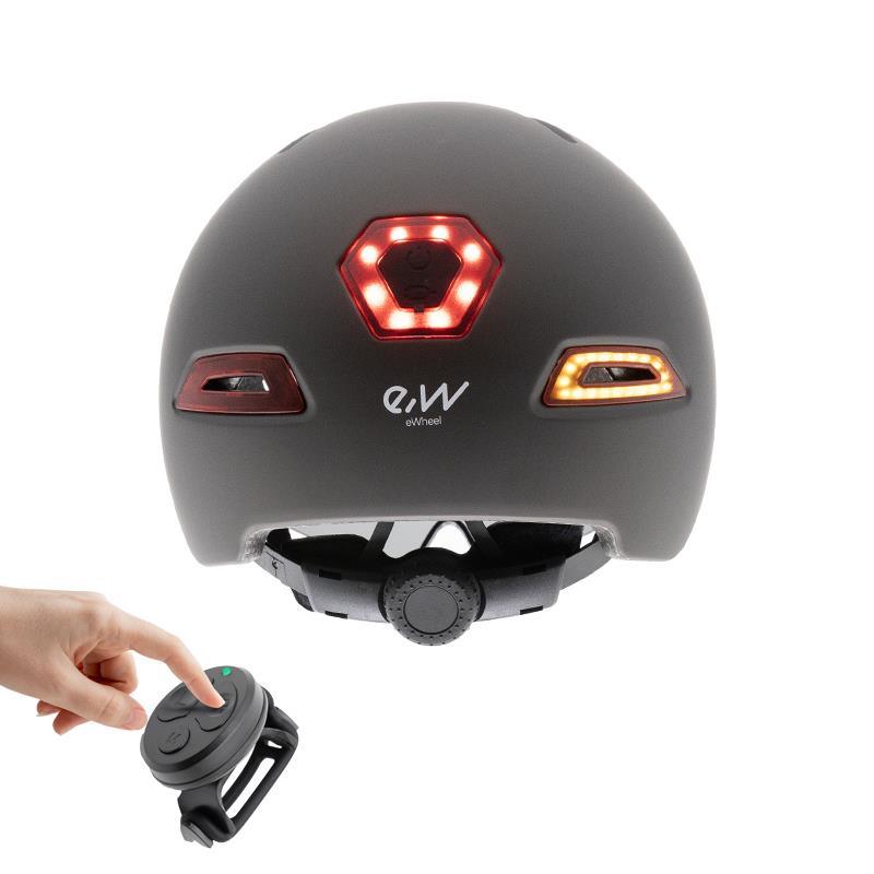 Casque avec clignotants, feu arriere et visiere, gris, taille L - OURS VÉLOS