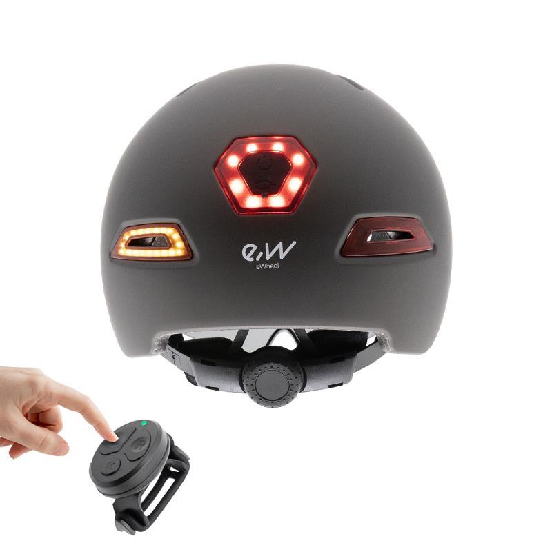 Casque avec clignotants, feu arriere et visiere, gris, taille L - OURS VÉLOS