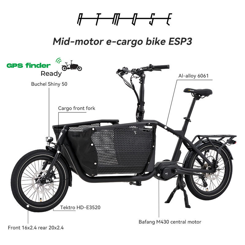 ATMOSE ESP3 – Vélo Cargo Compact Électrique Moteur Central 110 Nm. Demo / Essai disponible.