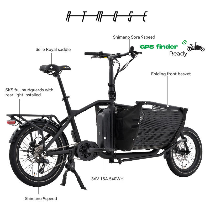 ATMOSE ESP3 – Vélo Cargo Compact Électrique Moteur Central 110 Nm. Demo / Essai disponible.