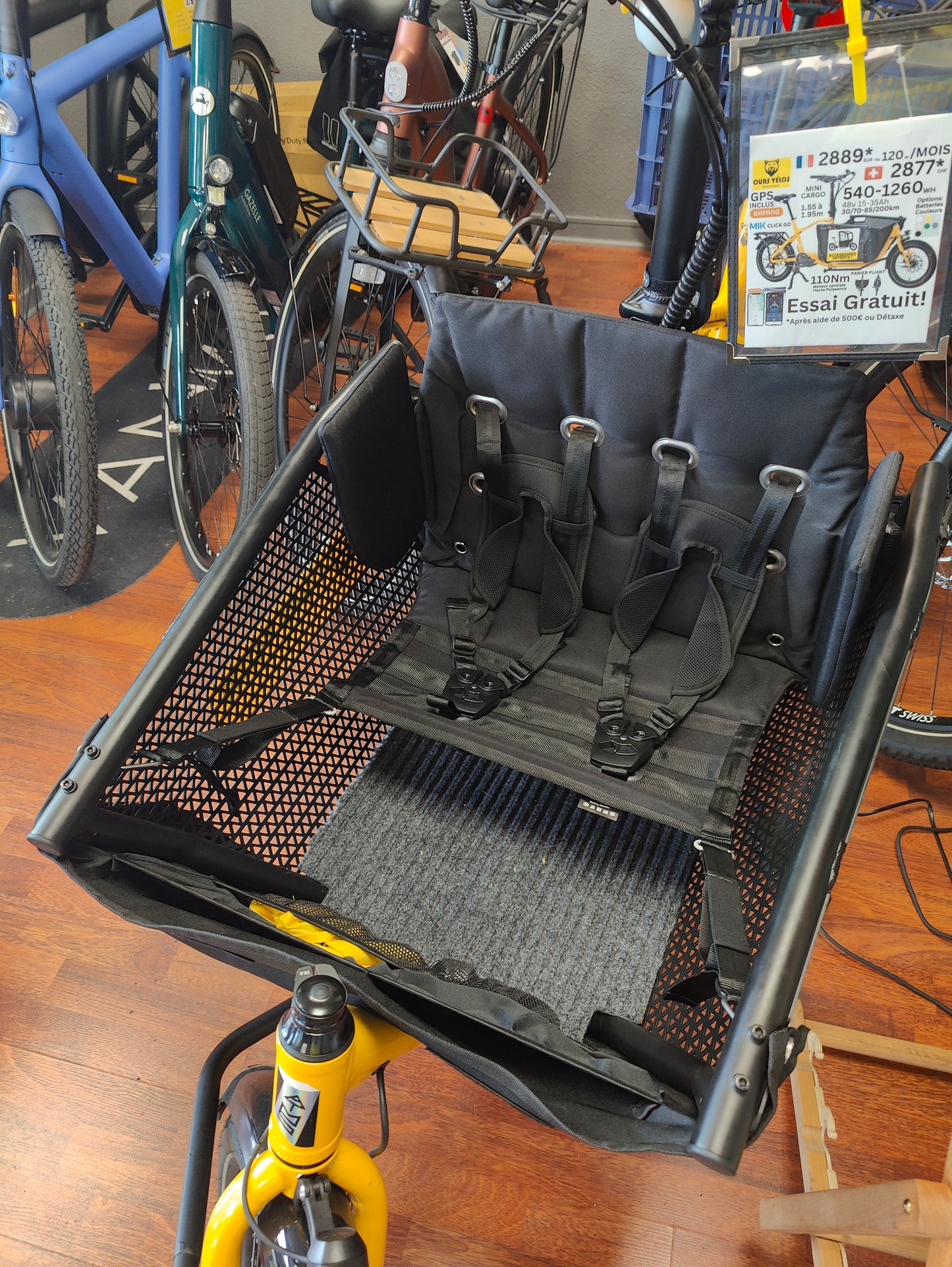 ATMOSE ESP3 – Vélo Cargo Compact Électrique Moteur Central 110 Nm. Demo / Essai disponible.