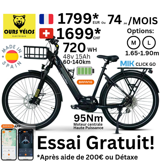 UrbanBiker UB110B – Vélo Électrique Urbain Confort 720 Wh | Moteur Central 95 Nm | Essai Disponible